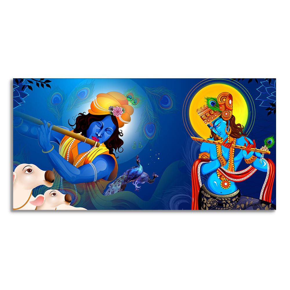 Beautiful Lord Krishna Playing with Flute Premium Canvas Wall Painting - Decor Smart