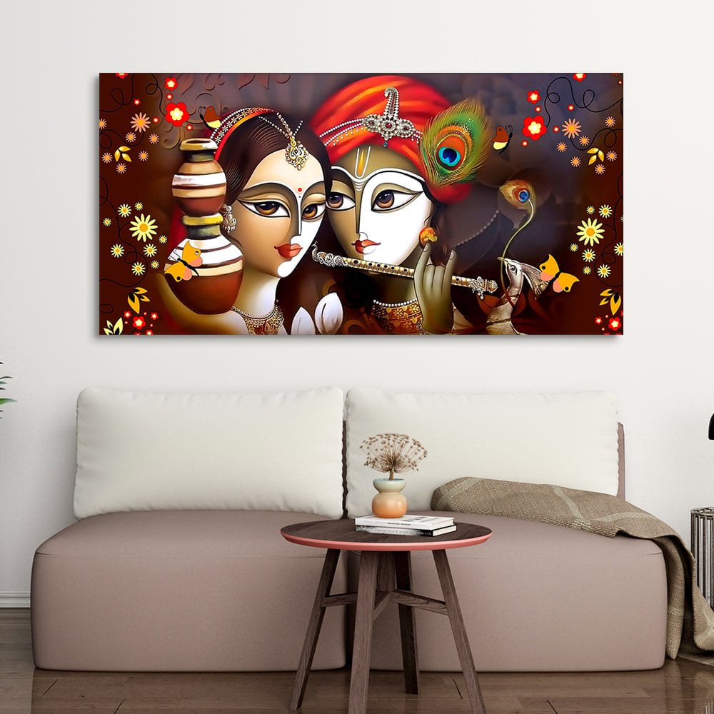 Beautiful Lord Radha Krishna with Flute Canvas Wall Painting - Decor Smart