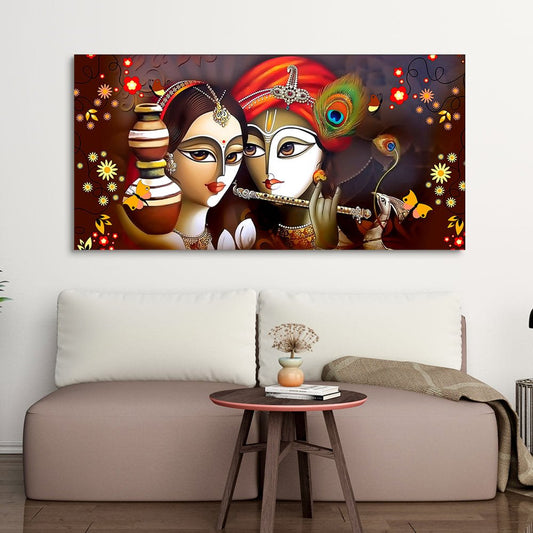 Beautiful Lord Radha Krishna with Flute Canvas Wall Painting - Decor Smart