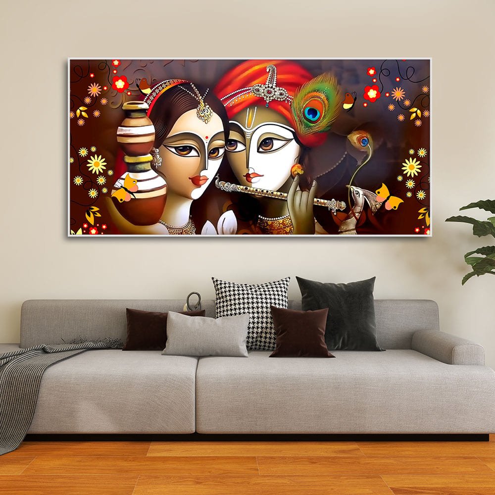 Beautiful Lord Radha Krishna with Flute Canvas Wall Painting - Decor Smart
