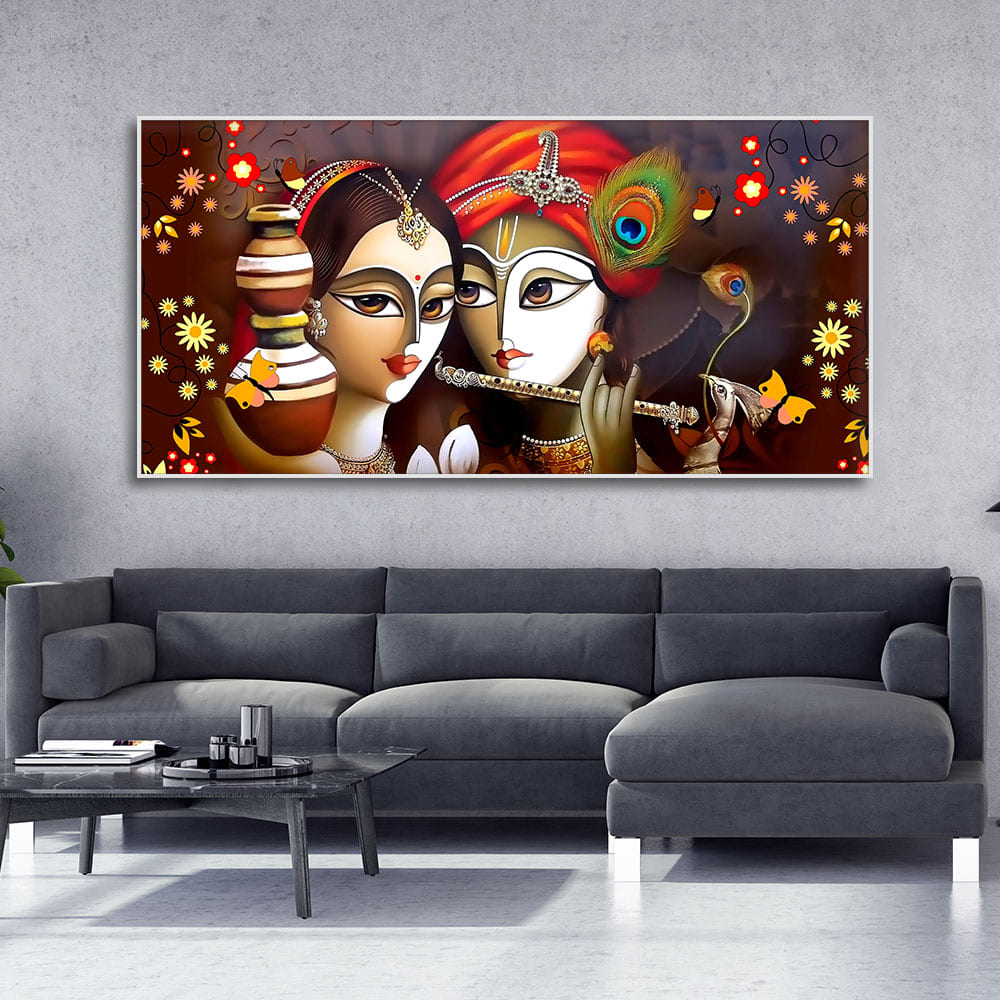 Beautiful Lord Radha Krishna with Flute Canvas Wall Painting - Decor Smart