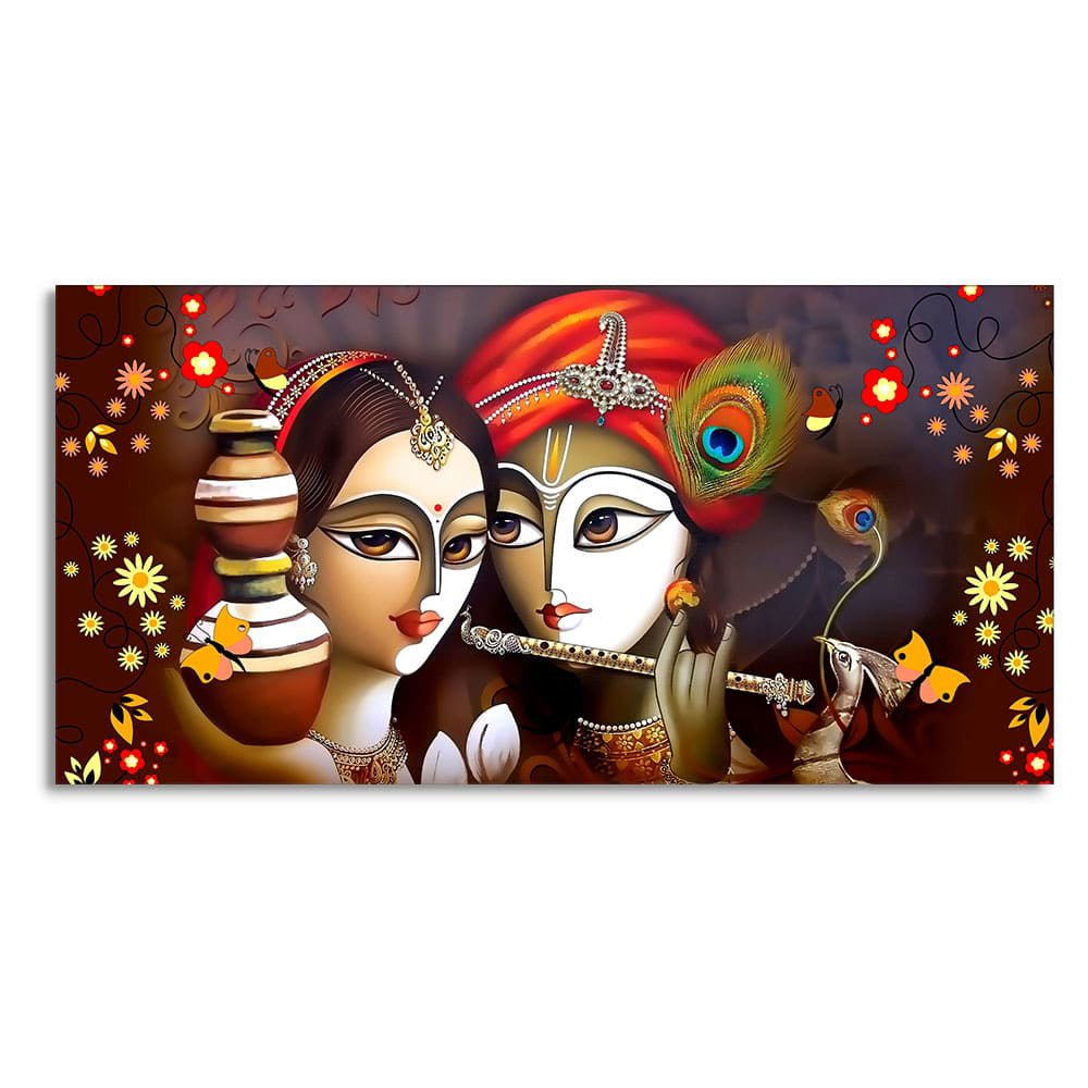 Beautiful Lord Radha Krishna with Flute Canvas Wall Painting - Decor Smart