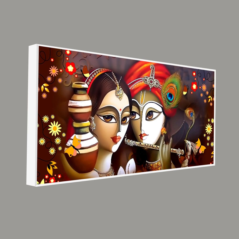 Beautiful Lord Radha Krishna with Flute Canvas Wall Painting - Decor Smart