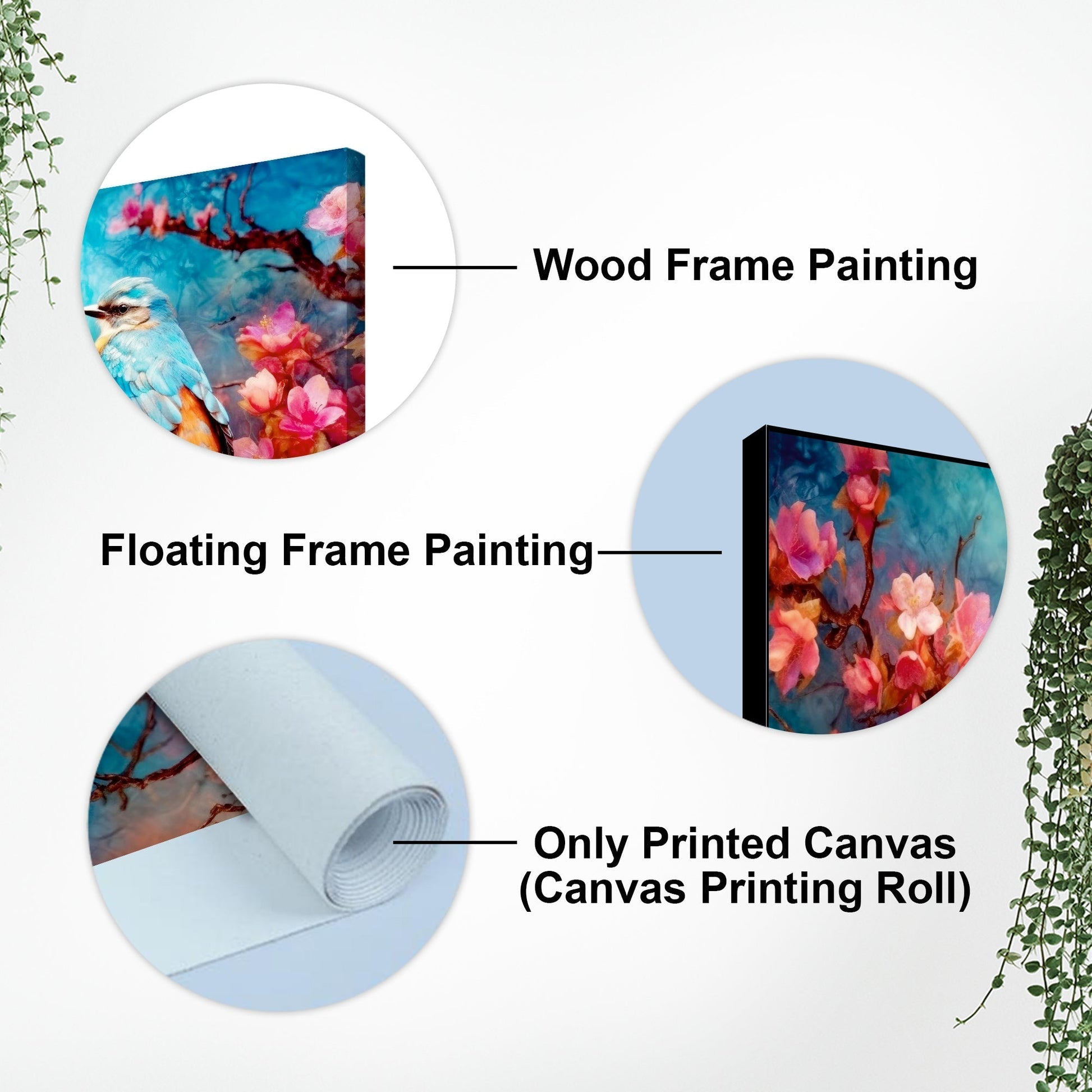 Beautiful Love Birds on a Branch with Pink Flowers – Canvas Art by Decor Smart