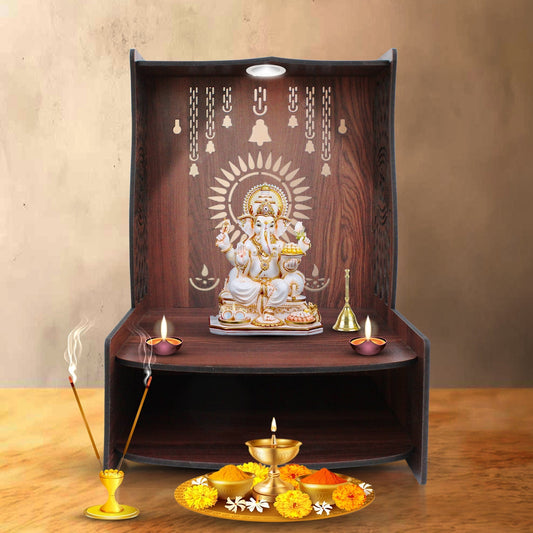 Beautiful Luxurious Wooden Pooja Mandir with LED Lighting - Decor Smart