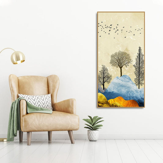 Beautiful Mountain Landscape with Trees and Birds Canvas Wall painting - Decor Smart
