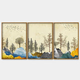Beautiful Mountain Landscape with Trees Premium Floating Canvas Wall Painting Set of Three - Decor Smart