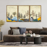 Beautiful Mountain Landscape with Trees Premium Floating Canvas Wall Painting Set of Three - Decor Smart