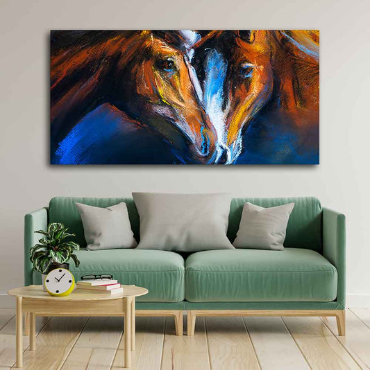 Beautiful Pair of Horses Panoramic Wall Painting - Decor Smart