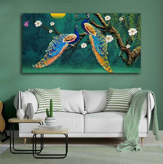 Beautiful Pair of Peacock Canvas Wall Painting - Decor Smart