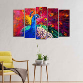 Beautiful Peacock Canvas Wall Painting of Five Pieces - Decor Smart