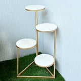 Beautiful Premium Looking Sturdy Metal Planter Stand With White Round Marble At Top - 4 Tier - Decor Smart