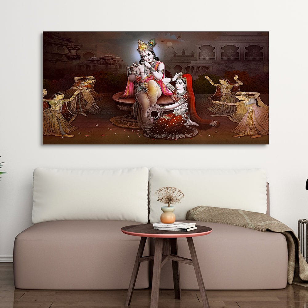 Beautiful Radha Krishna with Playing Flute Canvas Wall Painting - Decor Smart