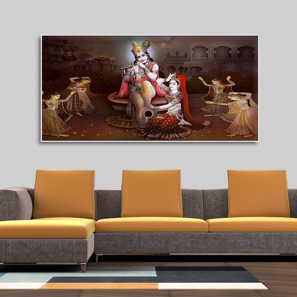 Beautiful Radha Krishna with Playing Flute Canvas Wall Painting - Decor Smart