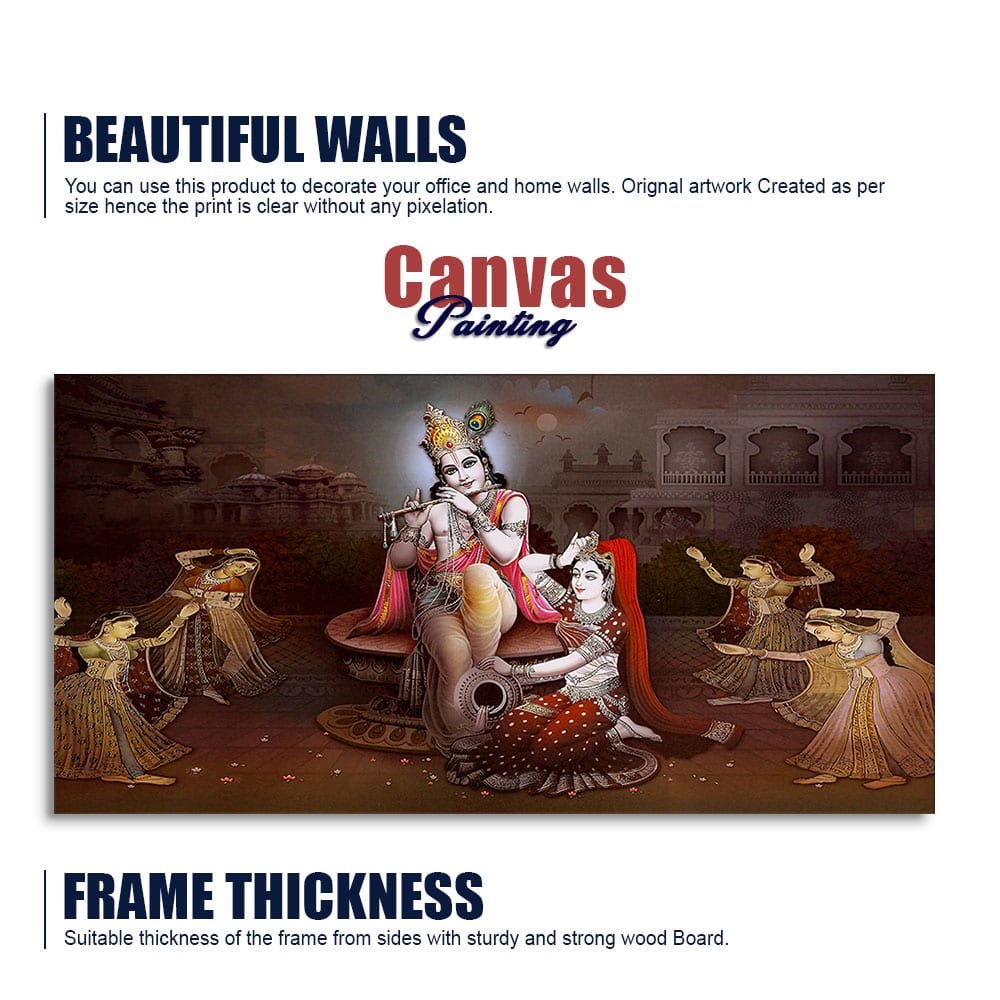 Beautiful Radha Krishna with Playing Flute Canvas Wall Painting - Decor Smart