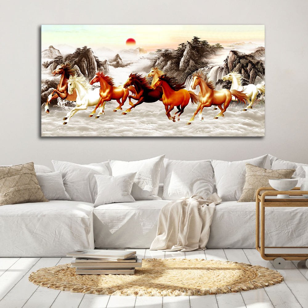 Beautiful Running Horses at Sunset Premium Canvas Wall Painting - Decor Smart