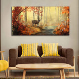 Beautiful Scenery Deer in Forest Canvas Big Wall Painting - Decor Smart