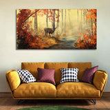 Beautiful Scenery Deer in Forest Canvas Big Wall Painting - Decor Smart