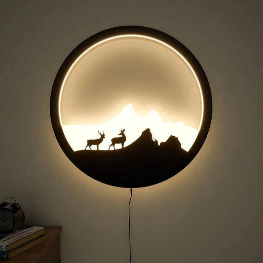 Beautiful Scenery Deer Wooden LED Wall Light Backlit Wall Art - Decor Smart