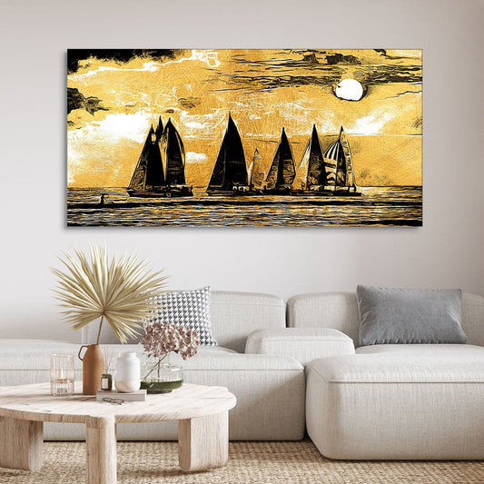 Beautiful Seascape with Boats Canvas Wall Painting - Decor Smart