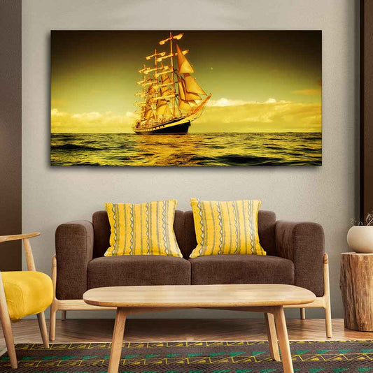Beautiful Sunset Sailing Ship Wall Painting - Decor Smart