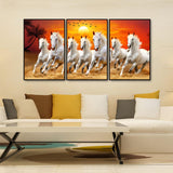 Beautiful Sunset with Running Horses Scenery Floating Wall Painting Set of 3 - Decor Smart