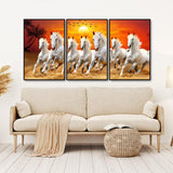 Beautiful Sunset with Running Horses Scenery Floating Wall Painting Set of 3 - Decor Smart
