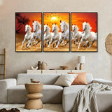 Beautiful Sunset with Running Horses Scenery Floating Wall Painting Set of 3 - Decor Smart