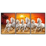 Beautiful Sunset with Running Horses Scenery Floating Wall Painting Set of 3 - Decor Smart