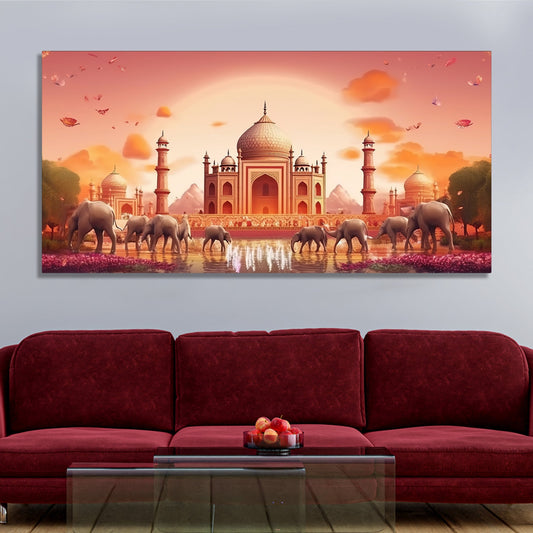 Taj Mahal Scenery Premium Canvas Wall Painting – Decor Smart