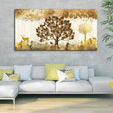 Beautiful Tree and Golden Deer Canvas Wall Painting - Decor Smart