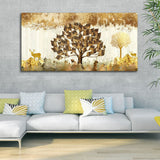 Beautiful Tree and Golden Deer Canvas Wall Painting - Decor Smart