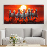 Beautiful View of 7 Running Horses at Sunset Premium Canvas Wall Painting - Decor Smart