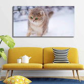 Beautiful Wall Painting of Cat Walking in Snow - Decor Smart