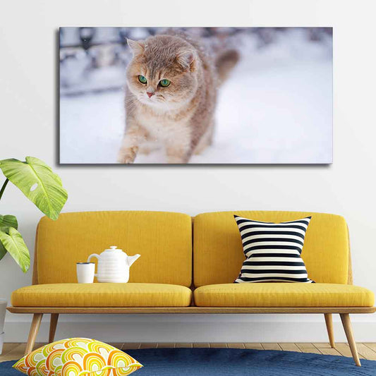 Beautiful Wall Painting of Cat Walking in Snow - Decor Smart