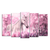 Beautiful White Horse Premium Wall Painting of Five Pieces - Decor Smart