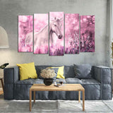 Beautiful White Horse Premium Wall Painting of Five Pieces - Decor Smart