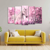 Beautiful White Horse Premium Wall Painting of Five Pieces - Decor Smart