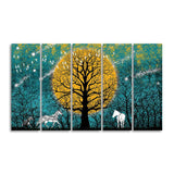 Beautiful White Horses in Forest Premium Wall Painting of Five Pieces - Decor Smart
