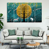 Beautiful White Horses in Forest Premium Wall Painting of Five Pieces - Decor Smart