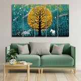 Beautiful White Horses in Forest Premium Wall Painting of Five Pieces - Decor Smart