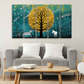 Beautiful White Horses in Forest Premium Wall Painting of Five Pieces - Decor Smart