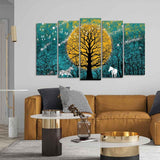 Beautiful White Horses in Forest Premium Wall Painting Set of Five Pieces - Decor Smart