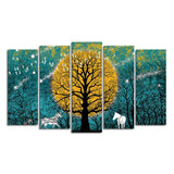 Beautiful White Horses in Forest Premium Wall Painting Set of Five Pieces - Decor Smart
