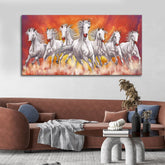 Beautiful White Seven Running Horse Premium Canvas Wall Painting | Decor Smart
