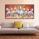 Beautiful White Seven Running Horse Premium Canvas Wall Painting | Decor Smart