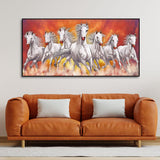 Beautiful White Seven Running Horse Premium Canvas Wall Painting | Decor Smart