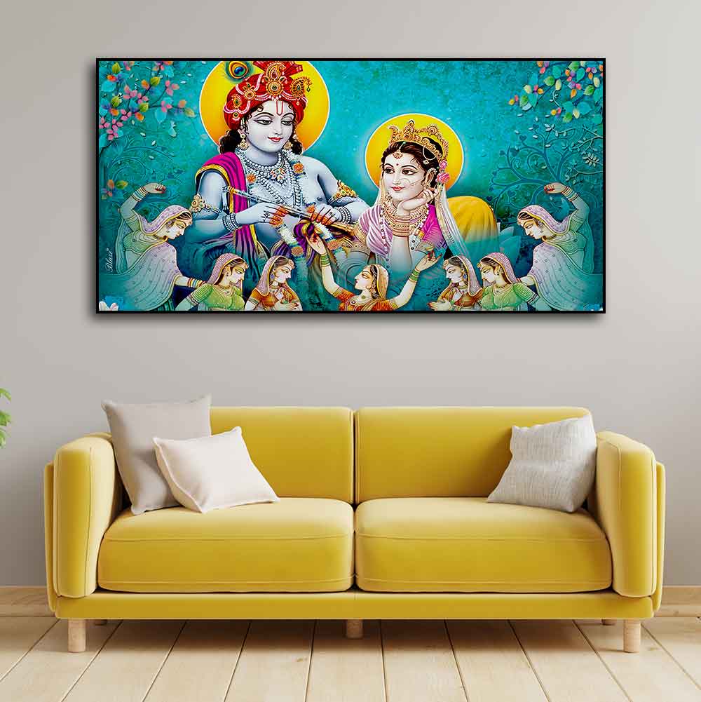Big Panoramic Radha Krishna Canvas Wall Painting - Decor Smart