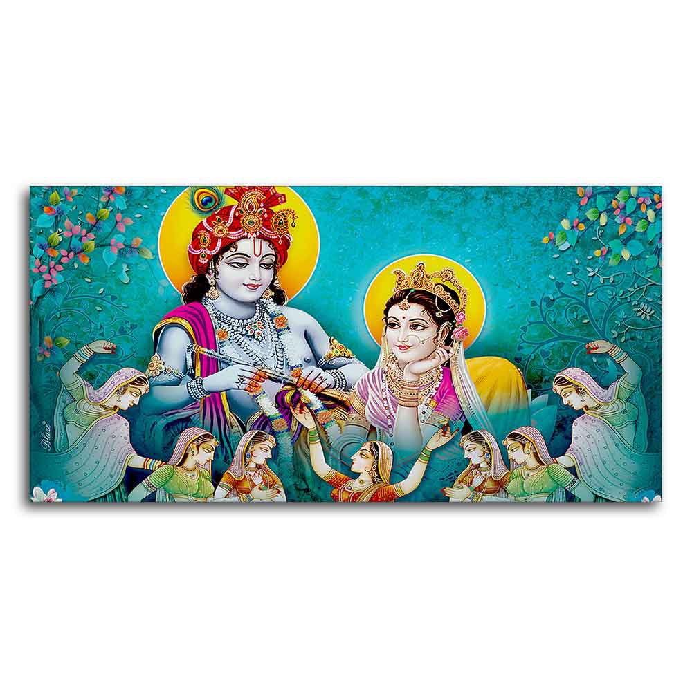 Big Panoramic Radha Krishna Canvas Wall Painting - Decor Smart