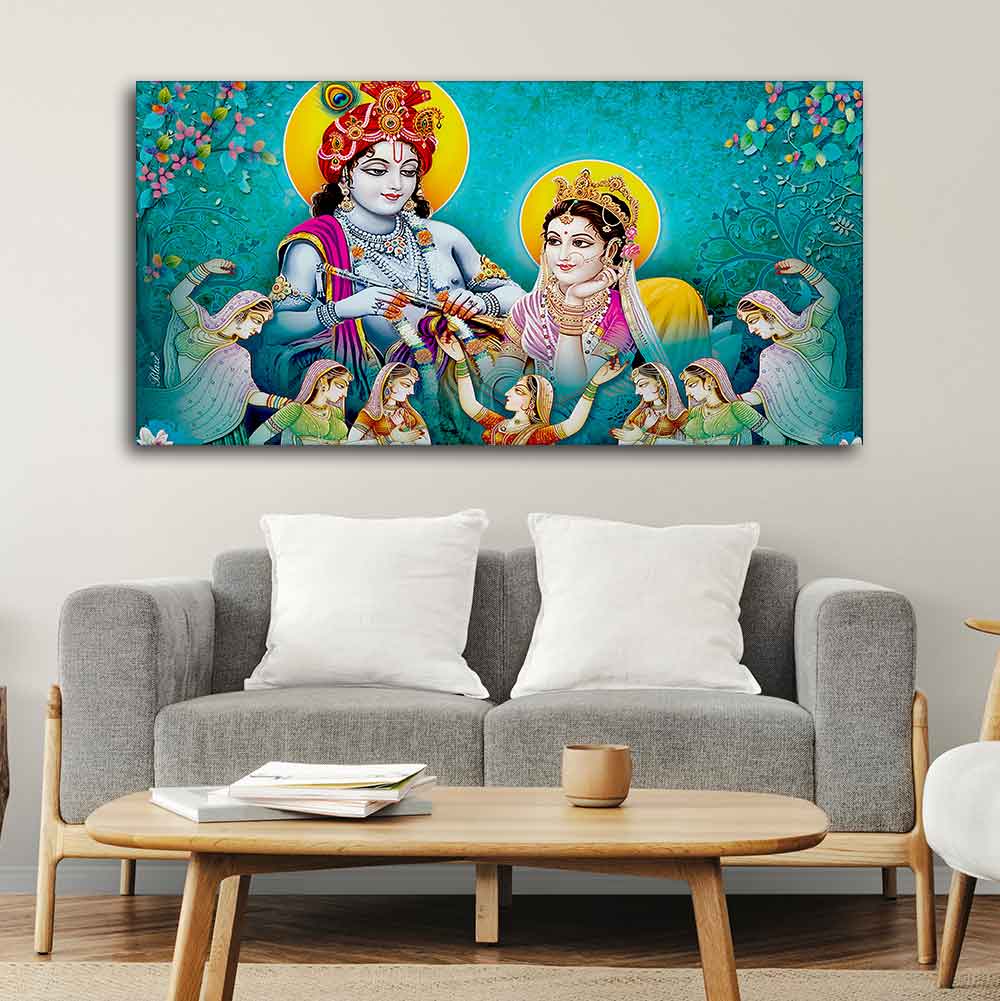 Big Panoramic Radha Krishna Canvas Wall Painting - Decor Smart